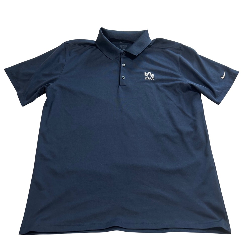 Nike Mens Dri-FIT Polo Shirt Navy Blue USAA Logo Short Sleeve Size Large